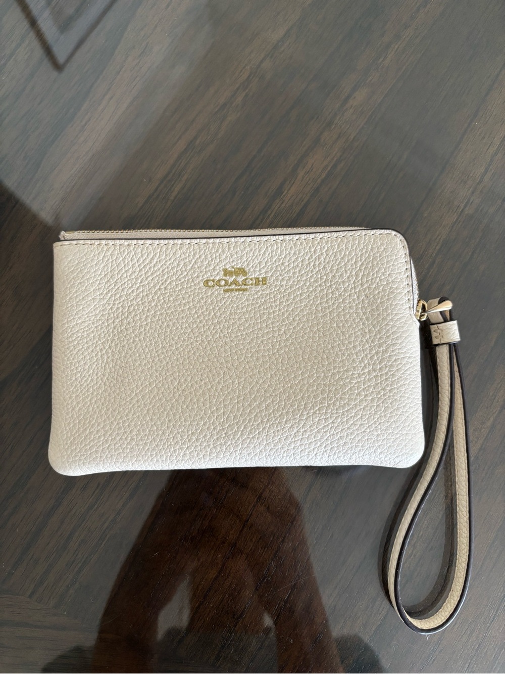 COACH Pebbled Leather Wristlet in Ivory